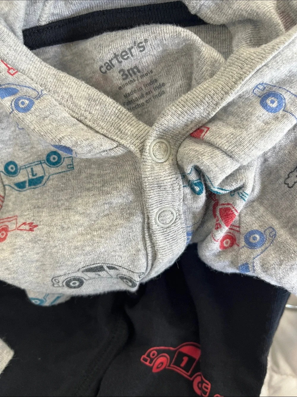 Carter's Heather Gray Car Print Hooded Bodysuit with black Pants